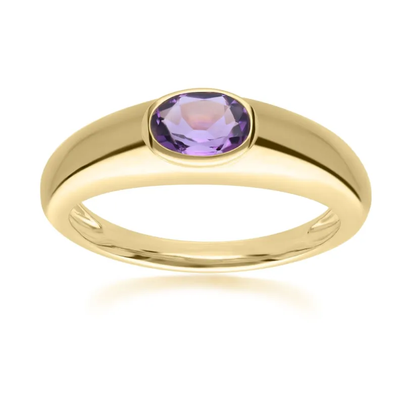 Modern Classic Oval Amethyst Ring in 18ct Gold Plated Silver sold by Gemondo Jewellery