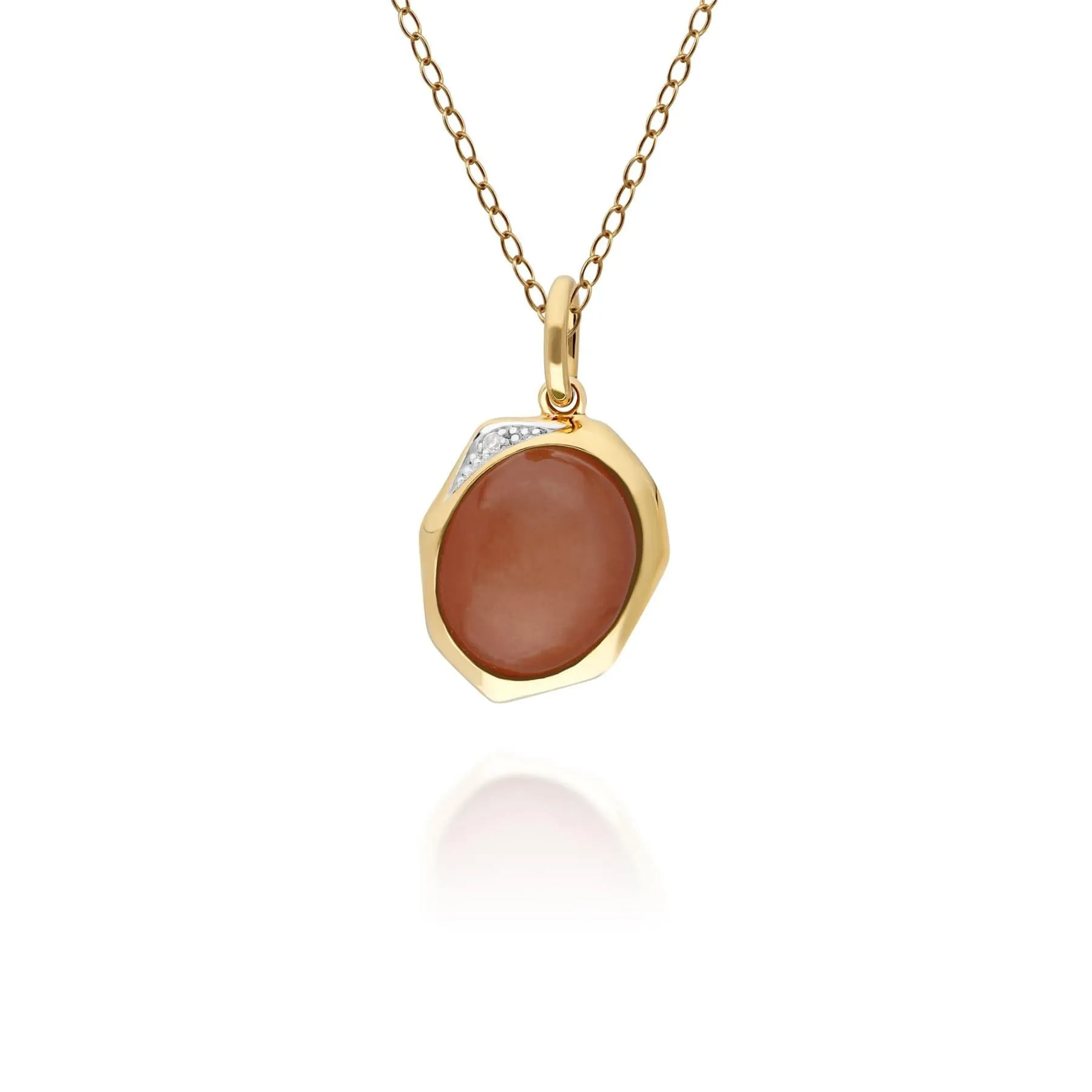 Irregular B Gem Dyed Red Jade & Diamond Pendant in Gold Plated Sterling Silver sold by Gemondo Jewellery