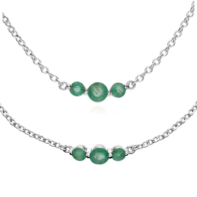 Classic Round Emerald Three Stone Gradient Bracelet & Necklace Set in 925 Sterling Silver sold by Gemondo Jewellery