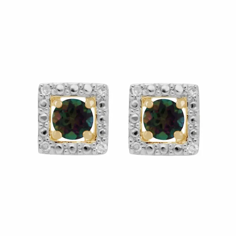 Classic Round Mystic Topaz Stud Earrings with Detachable Diamond Square Earrings Jacket Set in 9ct Yellow Gold sold by Gemondo Jewellery
