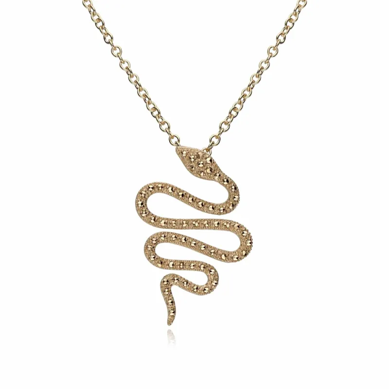 Art Nouveau Marcasite Snake Wrap Necklace in 18ct Gold Plated Silver sold by Gemondo Jewellery