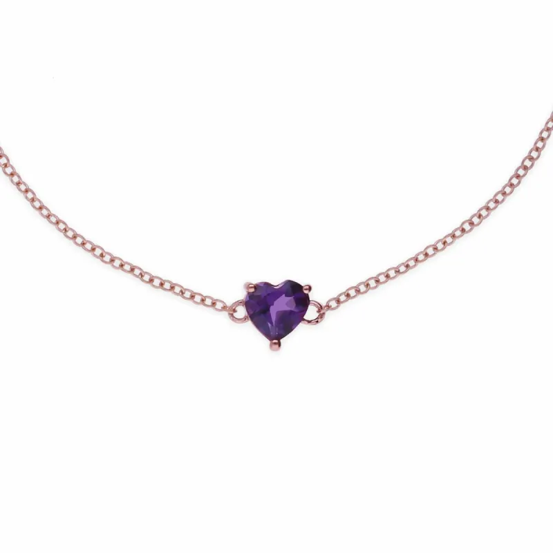 9ct Rose Gold Amethyst Heart 19cm Bracelet sold by Gemondo Jewellery