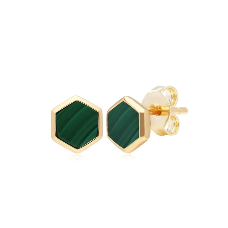Micro Statement Malachite Stud Earrings in Gold Plated  Silver sold by Gemondo Jewellery