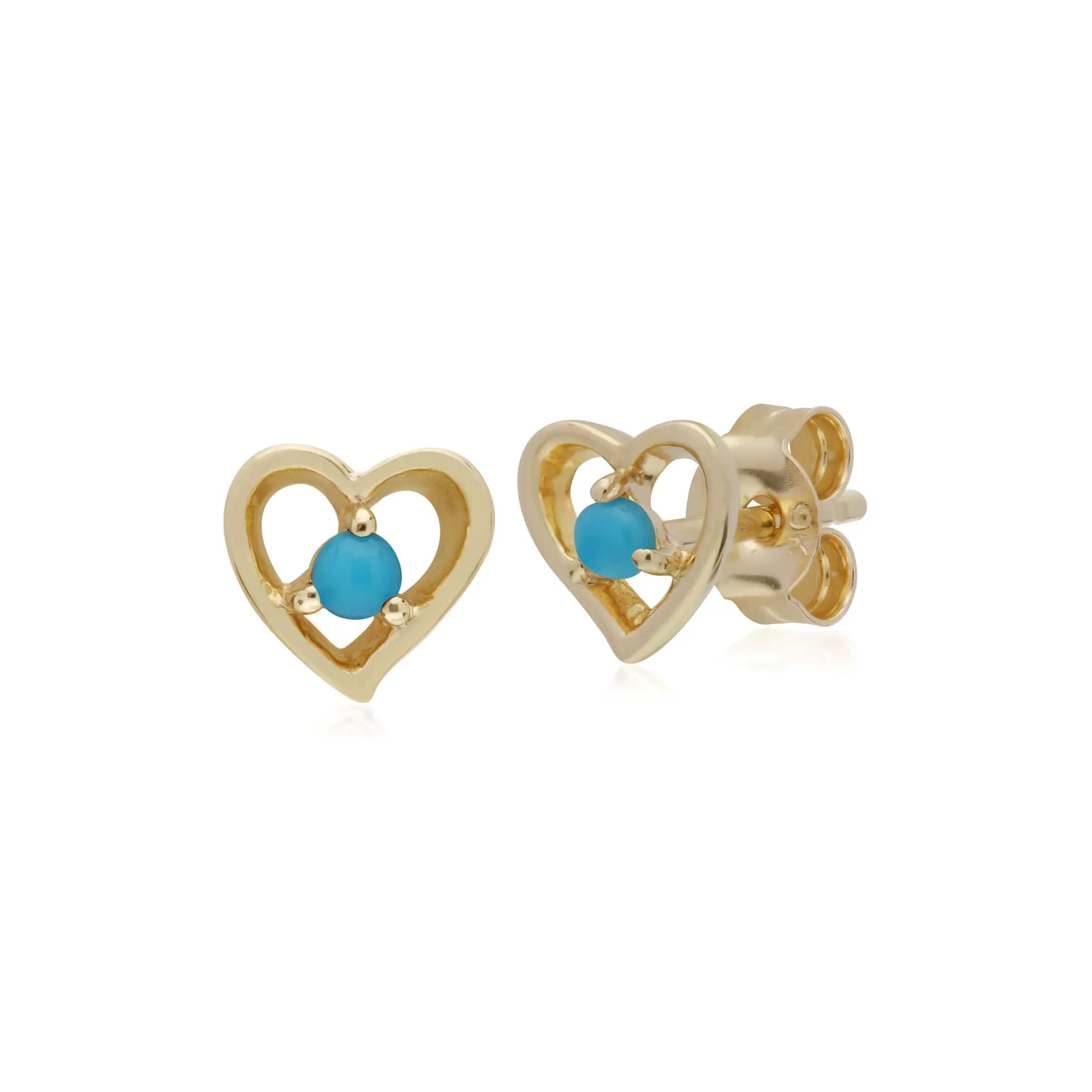 Classic Round Turquoise Single Stone Heart Stud Earrings & Necklace Set in 9ct Yellow Gold sold by Gemondo Jewellery product image thumbnail 2