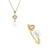 Modern Pearl & Moonstone Pendant & Ring Set in Gold Plated Silver sold by Gemondo Jewellery