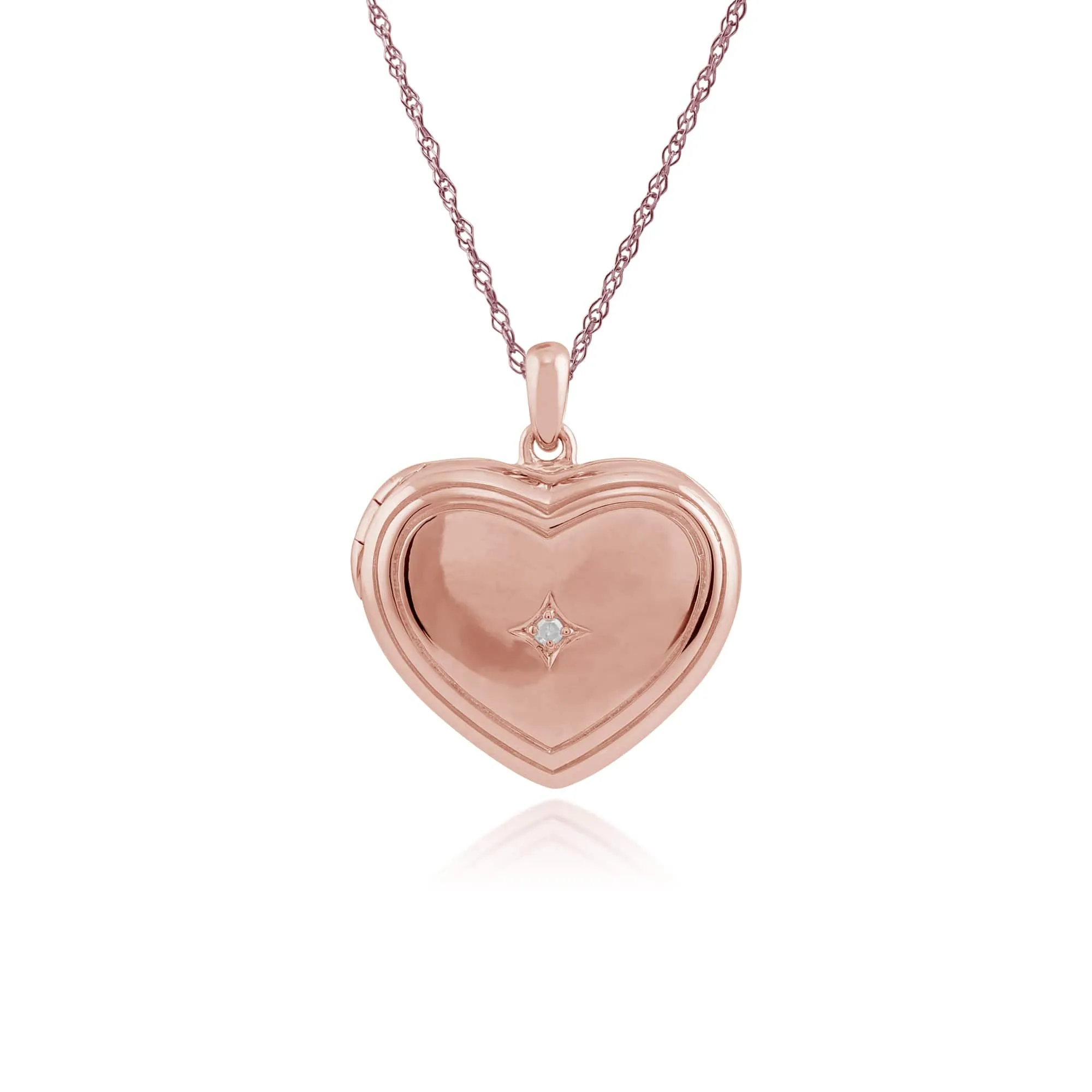 Classic Round Diamond Heart Shaped Locket in Rose Gold Plated Sterling Silver sold by Gemondo Jewellery