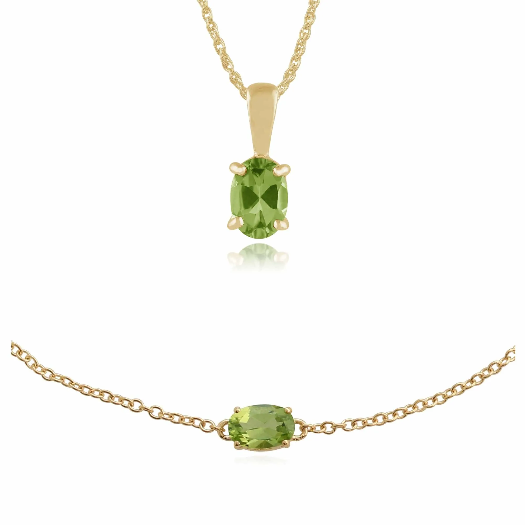 Classic Oval Peridot Single Stone Pendant & Bracelet Set in 9ct Yellow Gold sold by Gemondo Jewellery