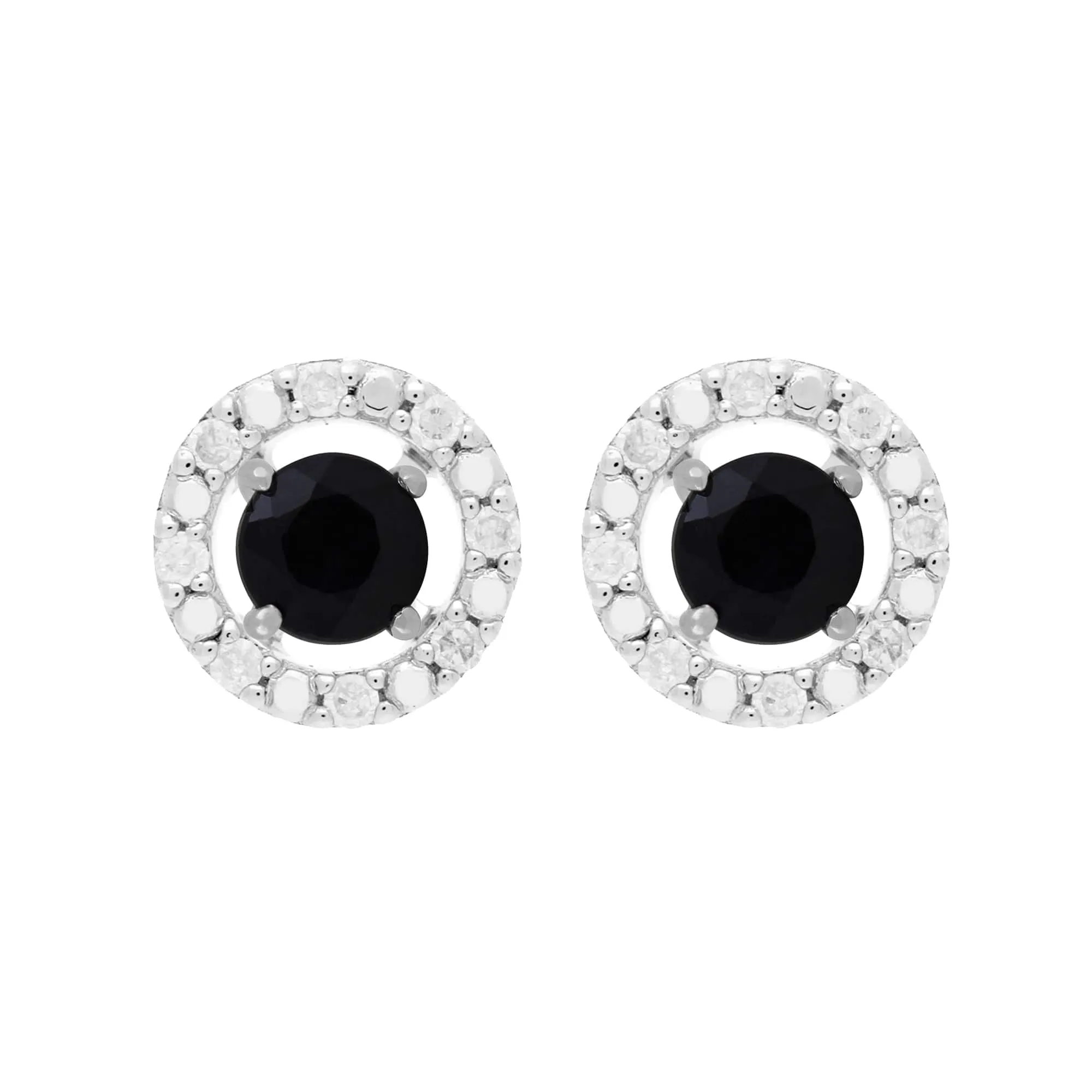Classic Round Dark Blue Sapphire Studs with Detachable Diamond Round Ear Jacket in 9ct White Gold sold by Gemondo Jewellery
