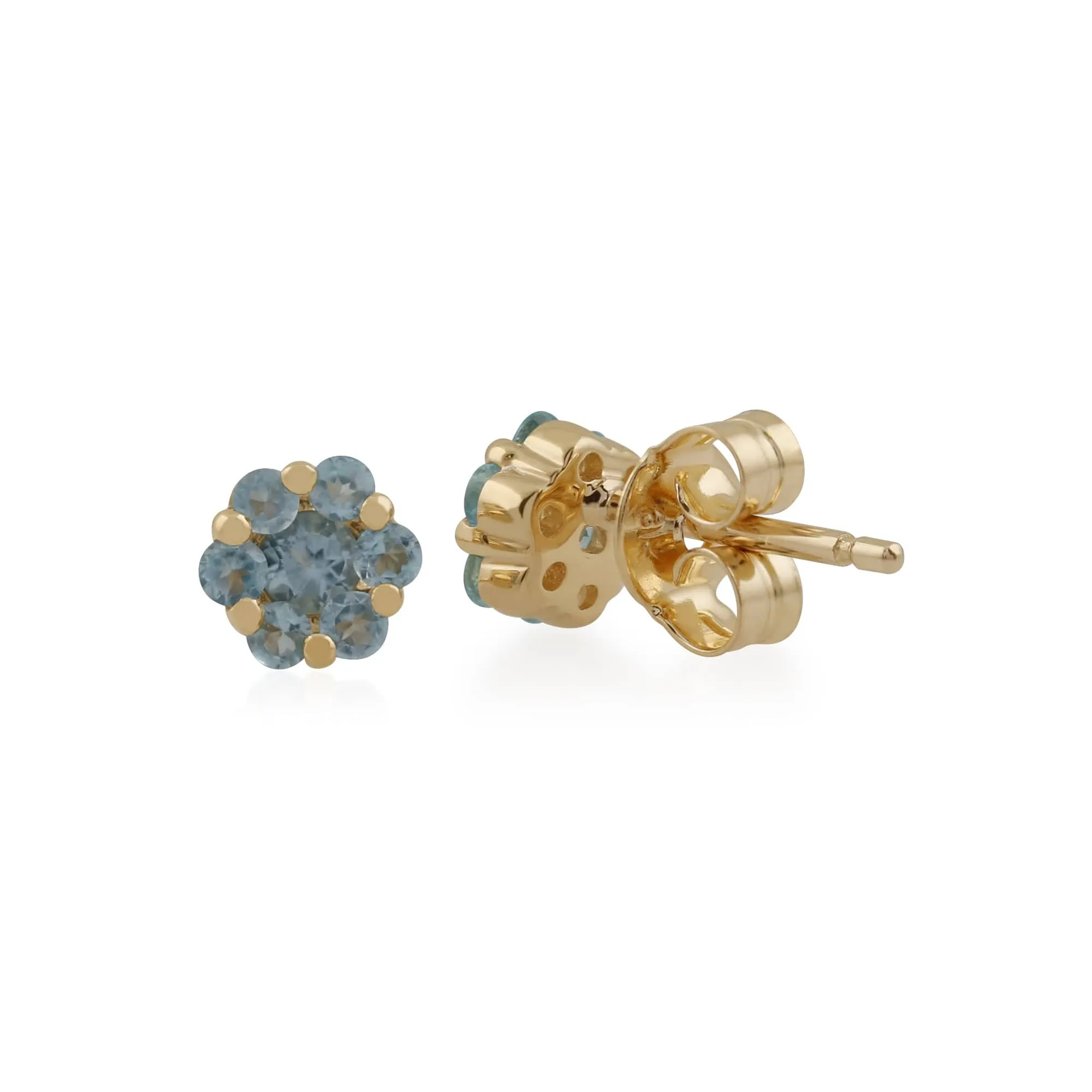 Floral Round Blue Topaz Cluster Stud Earrings in 9ct Yellow Gold sold by Gemondo Jewellery product image thumbnail 2