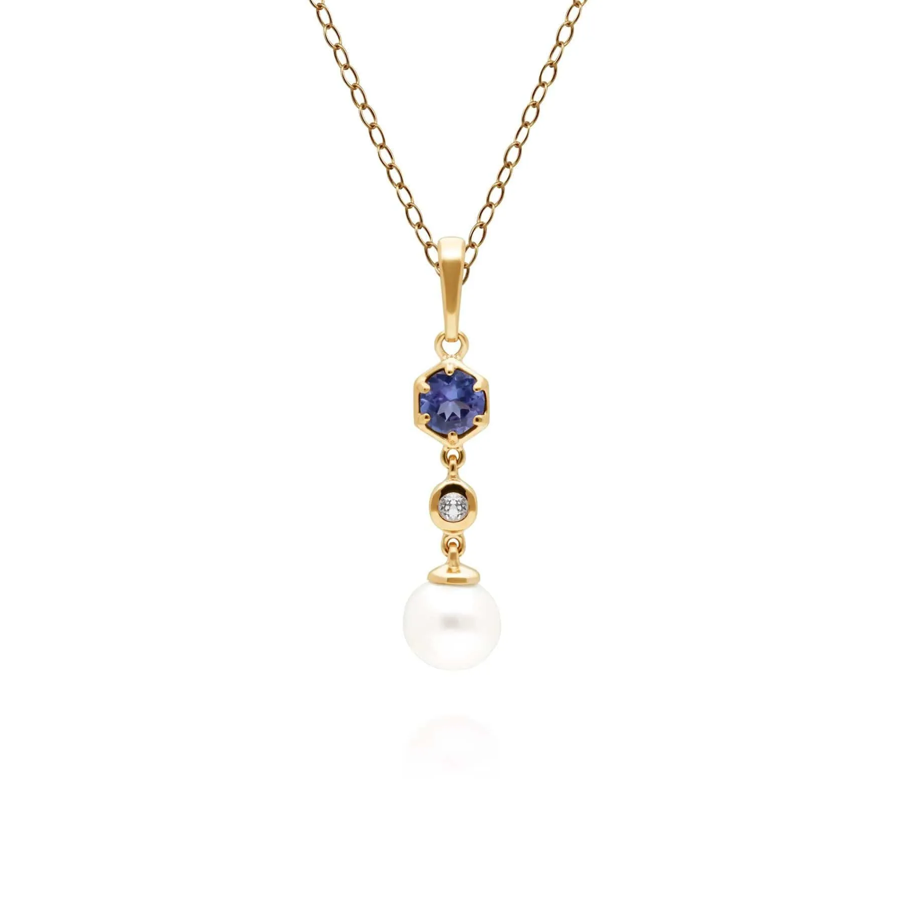 Modern Pearl, Tanzanite & Topaz Drop Pendant in Gold Plated Silver sold by Gemondo Jewellery