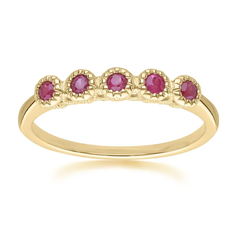 Classic Round Ruby Five Stone Eternity Ring in 9ct Yellow Gold sold by Gemondo Jewellery