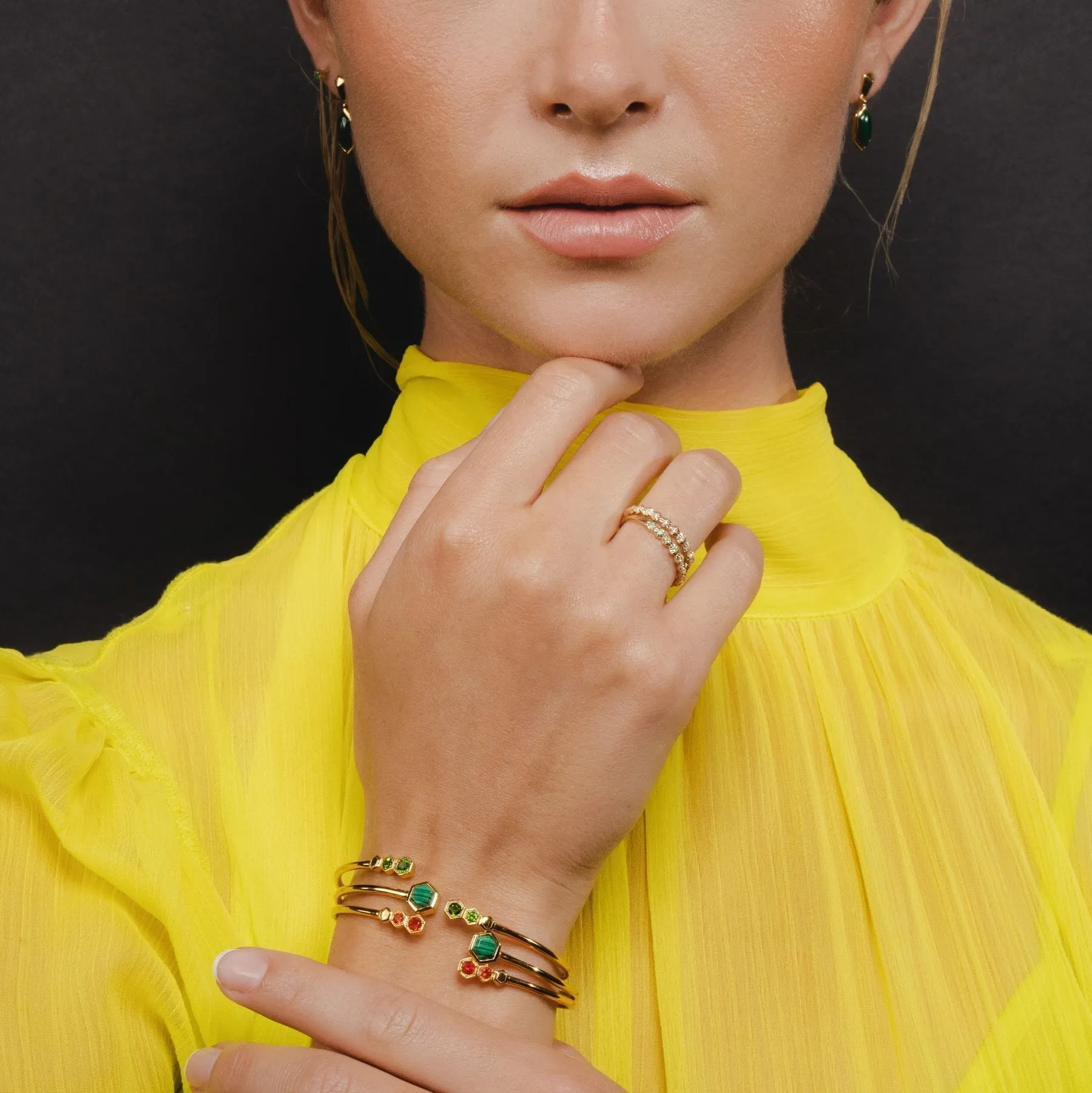 Geometric Chrome Diopside Open Bangle in Gold Plated Silver sold by Gemondo Jewellery product image thumbnail 2