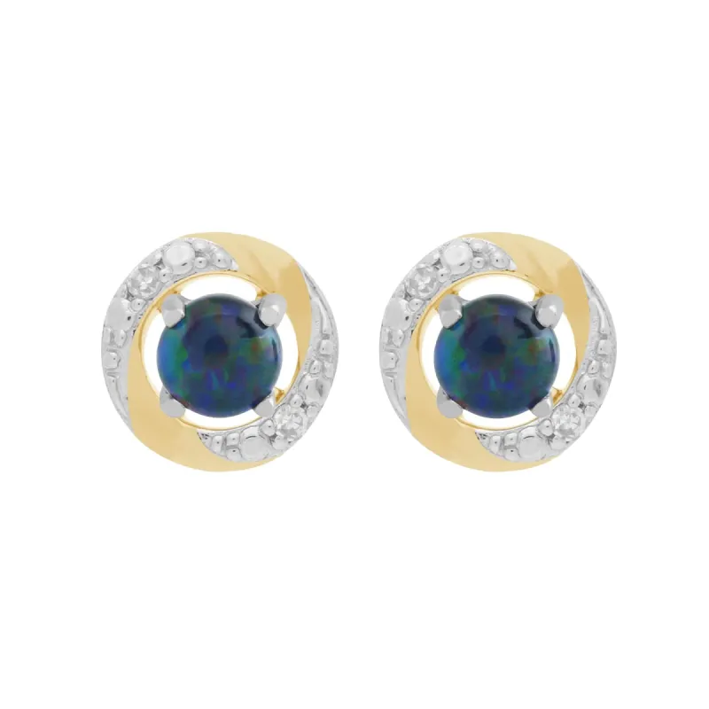 9ct White Gold Triplet Opal Stud Earrings with Detachable Diamond Halo Ear Jacket in 9ct Yellow Gold sold by Gemondo Jewellery