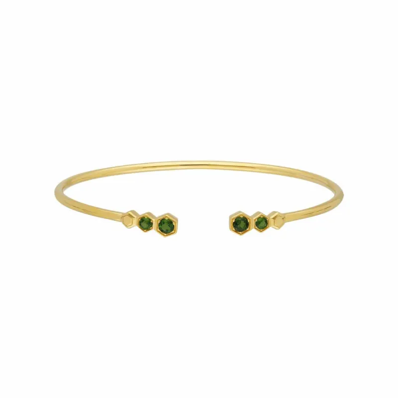 Geometric Chrome Diopside Open Bangle in Gold Plated Silver sold by Gemondo Jewellery