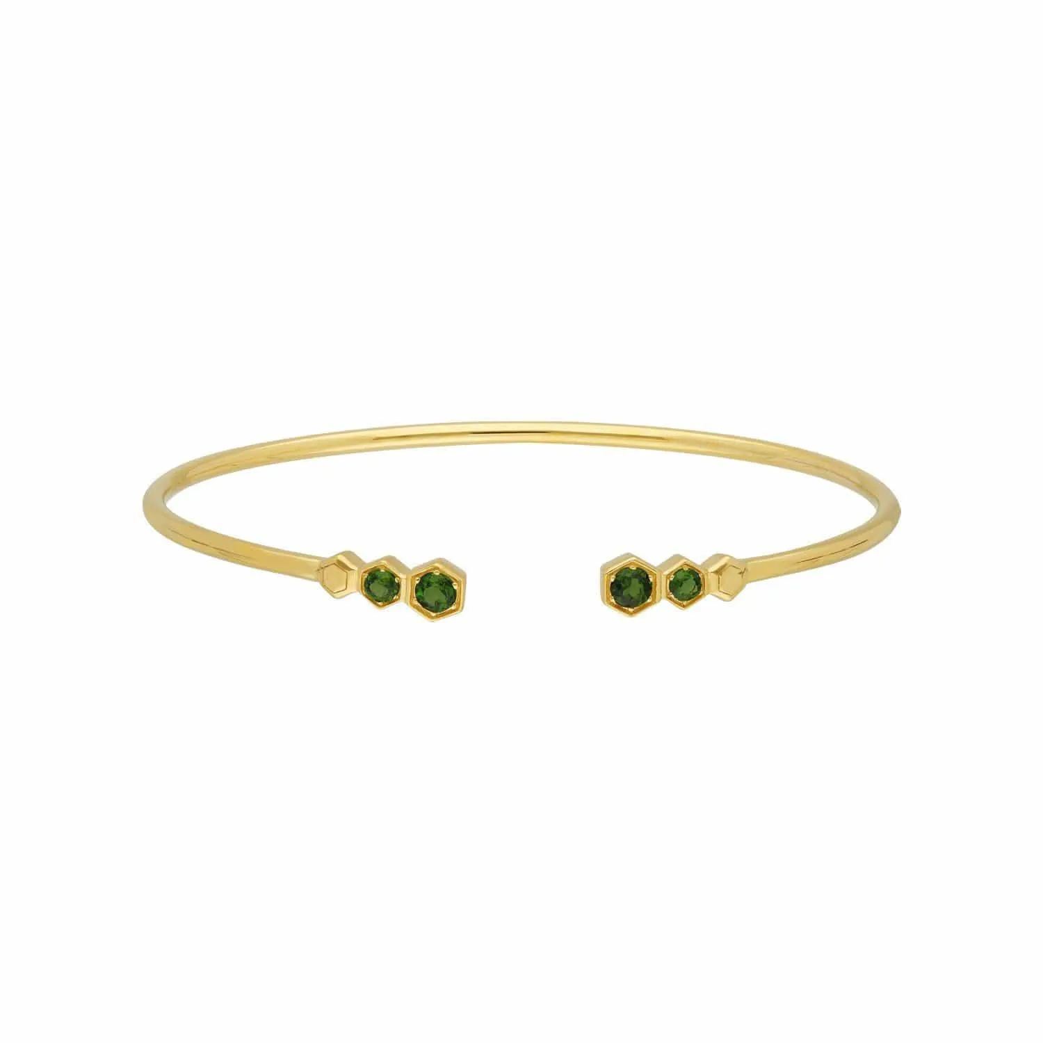 Geometric Chrome Diopside Open Bangle in Gold Plated Silver sold by Gemondo Jewellery