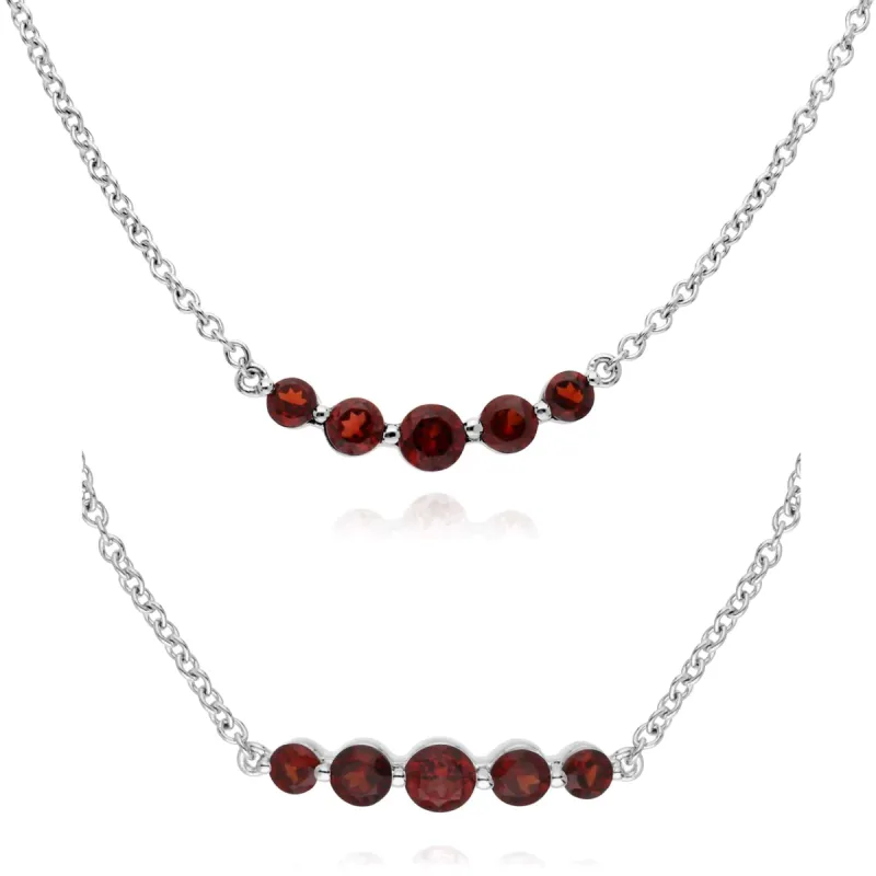 Classic Round Garnet Five Stone Gradient Bracelet & Necklace Set in 925 Sterling Silver sold by Gemondo Jewellery