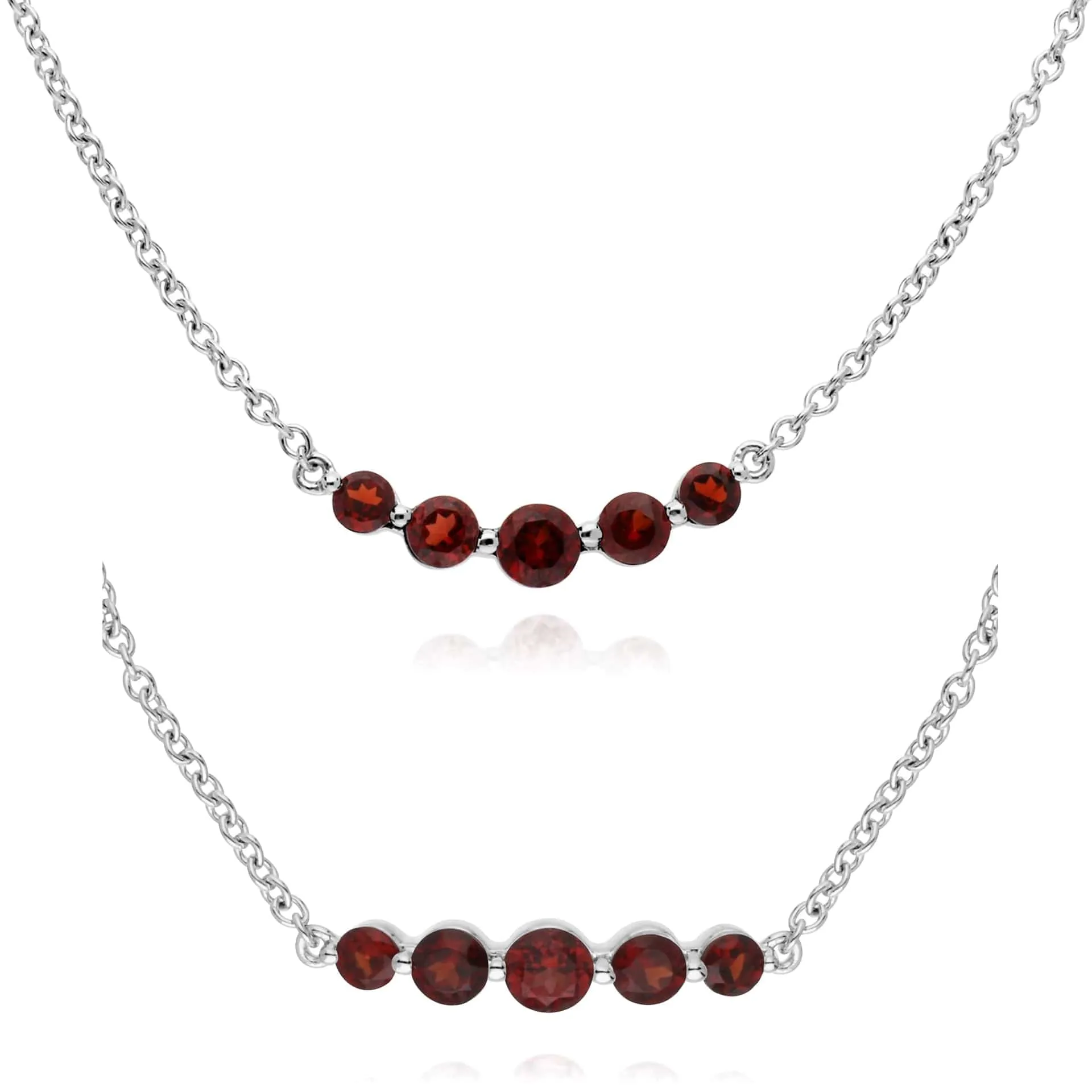 Classic Round Garnet Five Stone Gradient Bracelet & Necklace Set in 925 Sterling Silver sold by Gemondo Jewellery