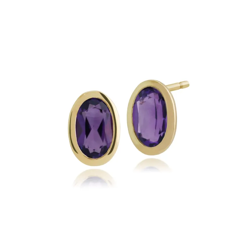Classic Oval Amethyst Bezel Stud  Earrings in 9ct Yellow Gold sold by Gemondo Jewellery