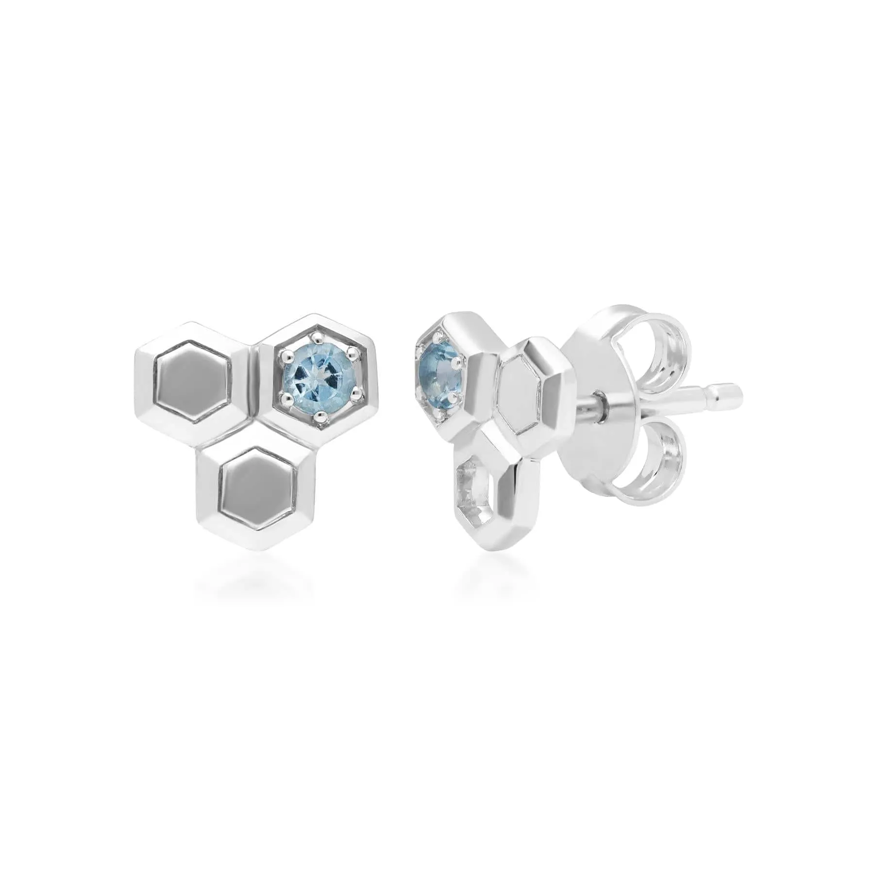 Honeycomb Blue Topaz Stud Earrings in 925 Sterling Silver sold by Gemondo Jewellery