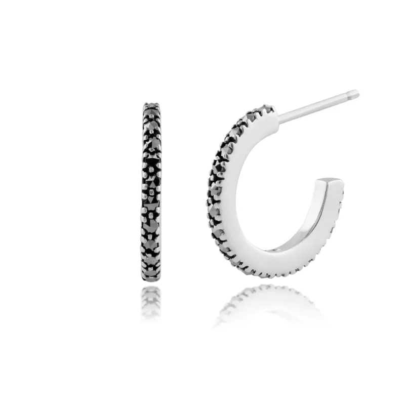 Classic Round Marcasite Half Hoop Silver Earrings sold by Gemondo Jewellery