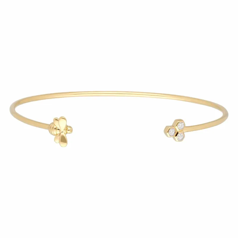 Honeycomb Inspired Diamond Trilogy Bee Bangle in 9ct Yellow Gold sold by Gemondo Jewellery