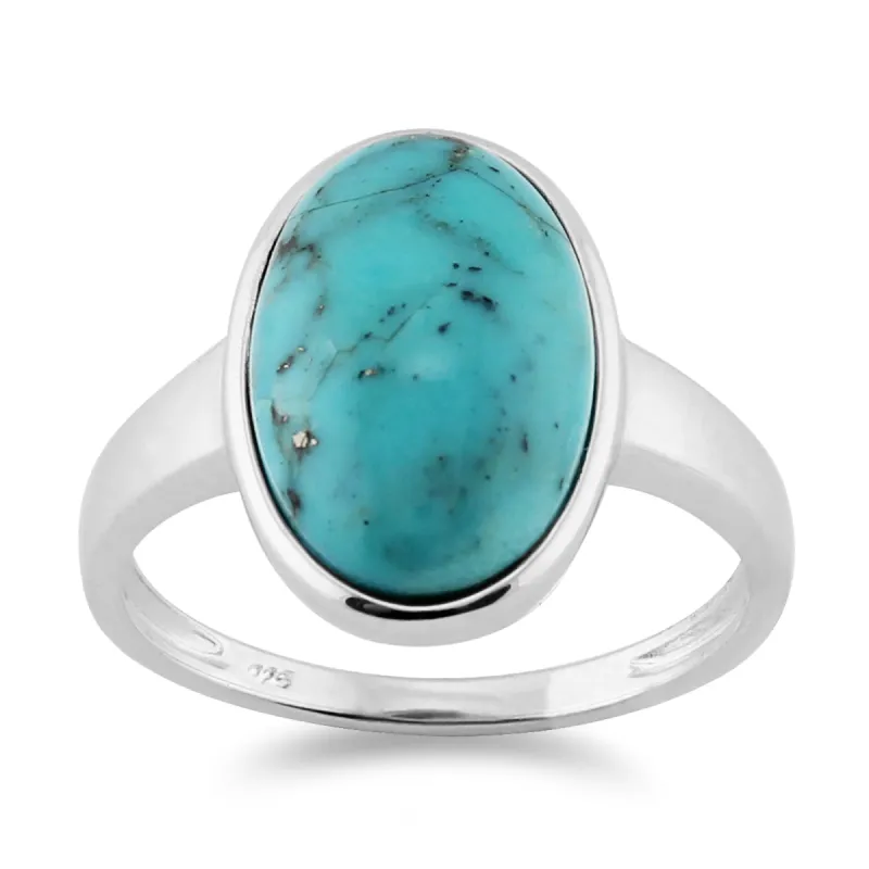 Classic Oval Turquoise Cabochon Bezel Set Cocktail Ring in 925 Sterling Silver sold by Gemondo Jewellery