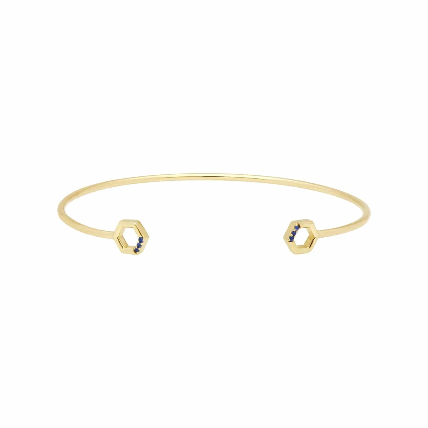 Sapphire Pavé Hexagon Open Bangle in 9ct Yellow Gold sold by Gemondo Jewellery