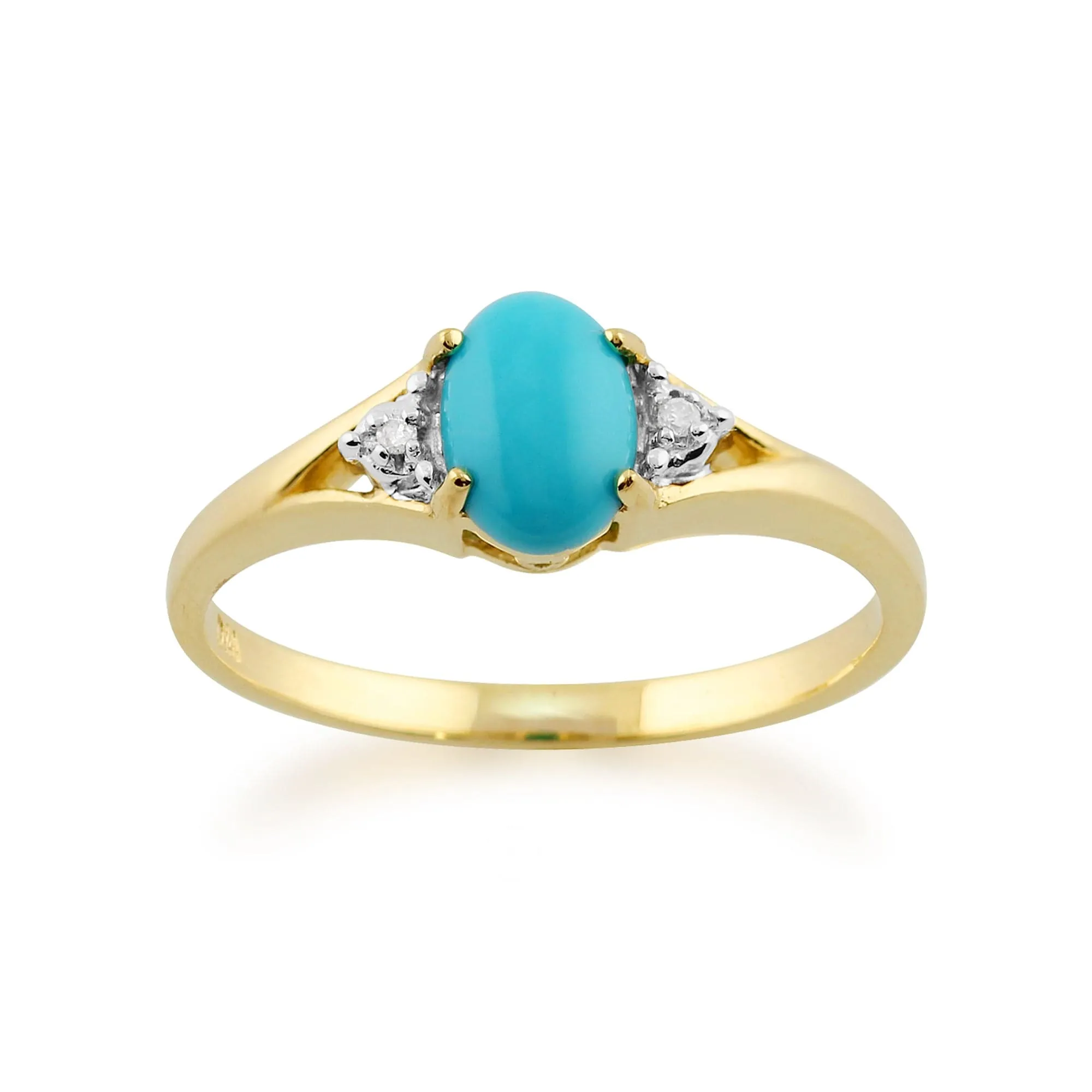 Classic Oval Turquoise & Diamond Ring in 9ct Yellow Gold sold by Gemondo Jewellery