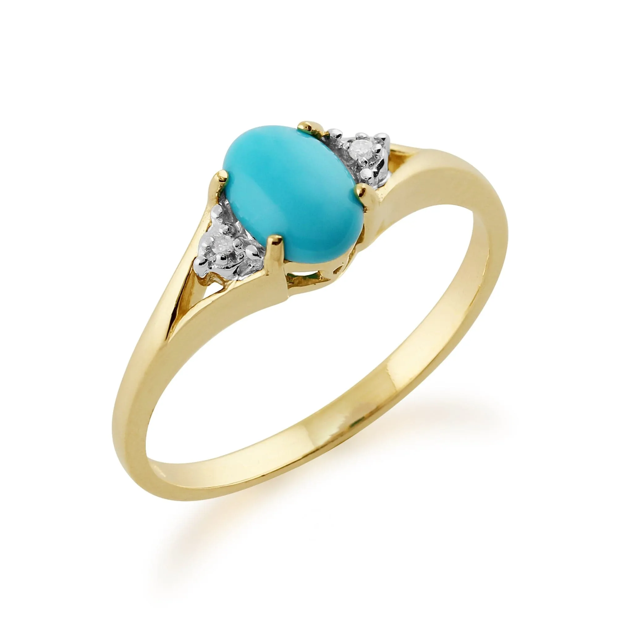Classic Oval Turquoise & Diamond Ring in 9ct Yellow Gold sold by Gemondo Jewellery product image thumbnail 2