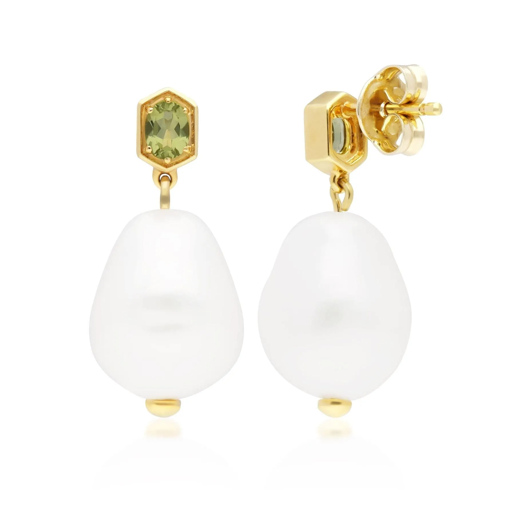 Modern Baroque Pearl & Peridot Drop Earrings in Gold Plated Silver sold by Gemondo Jewellery product image thumbnail 4