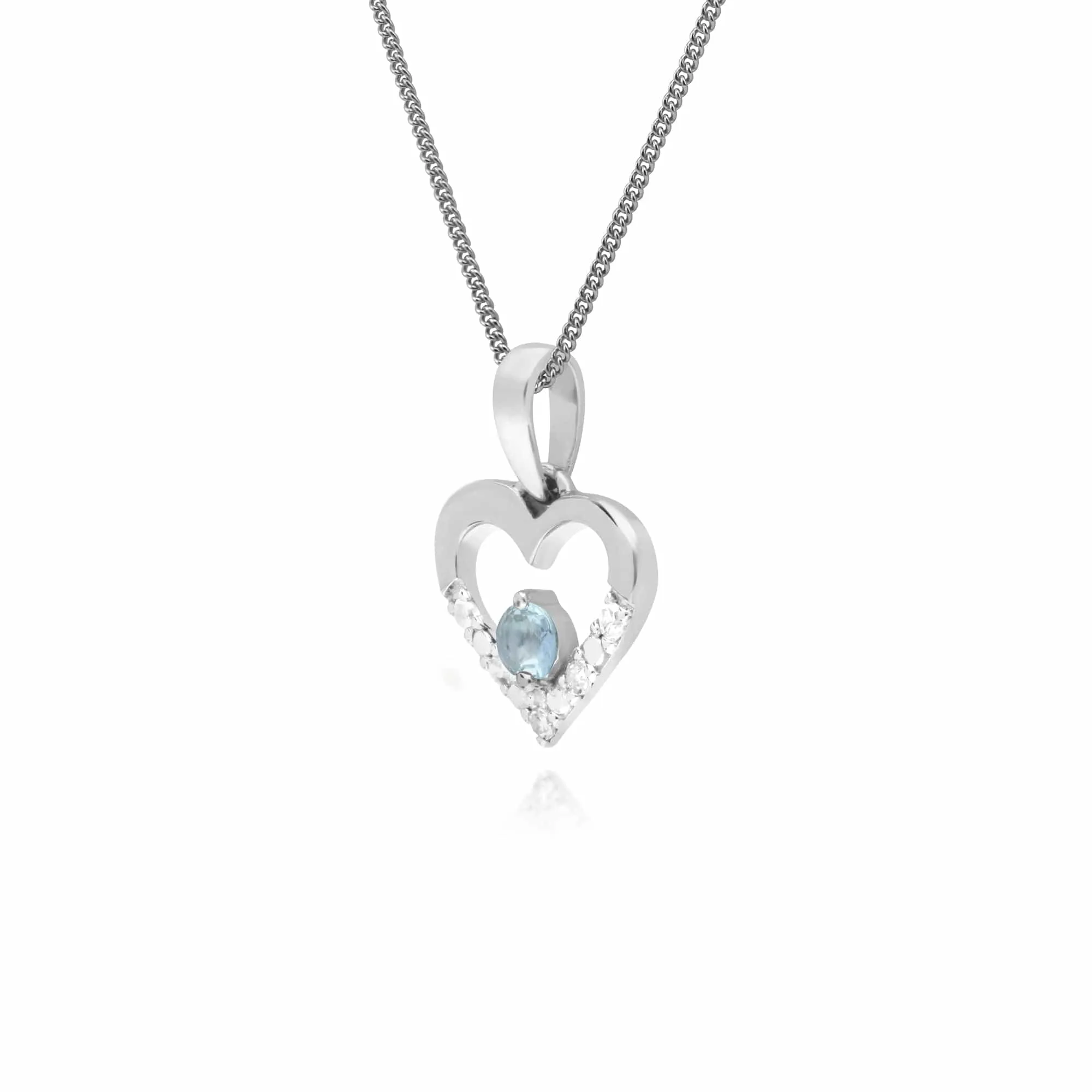 Classic Aquamarine & Diamond Love Heart Shaped Pendant in 9ct White Gold sold by Gemondo Jewellery product image thumbnail 2