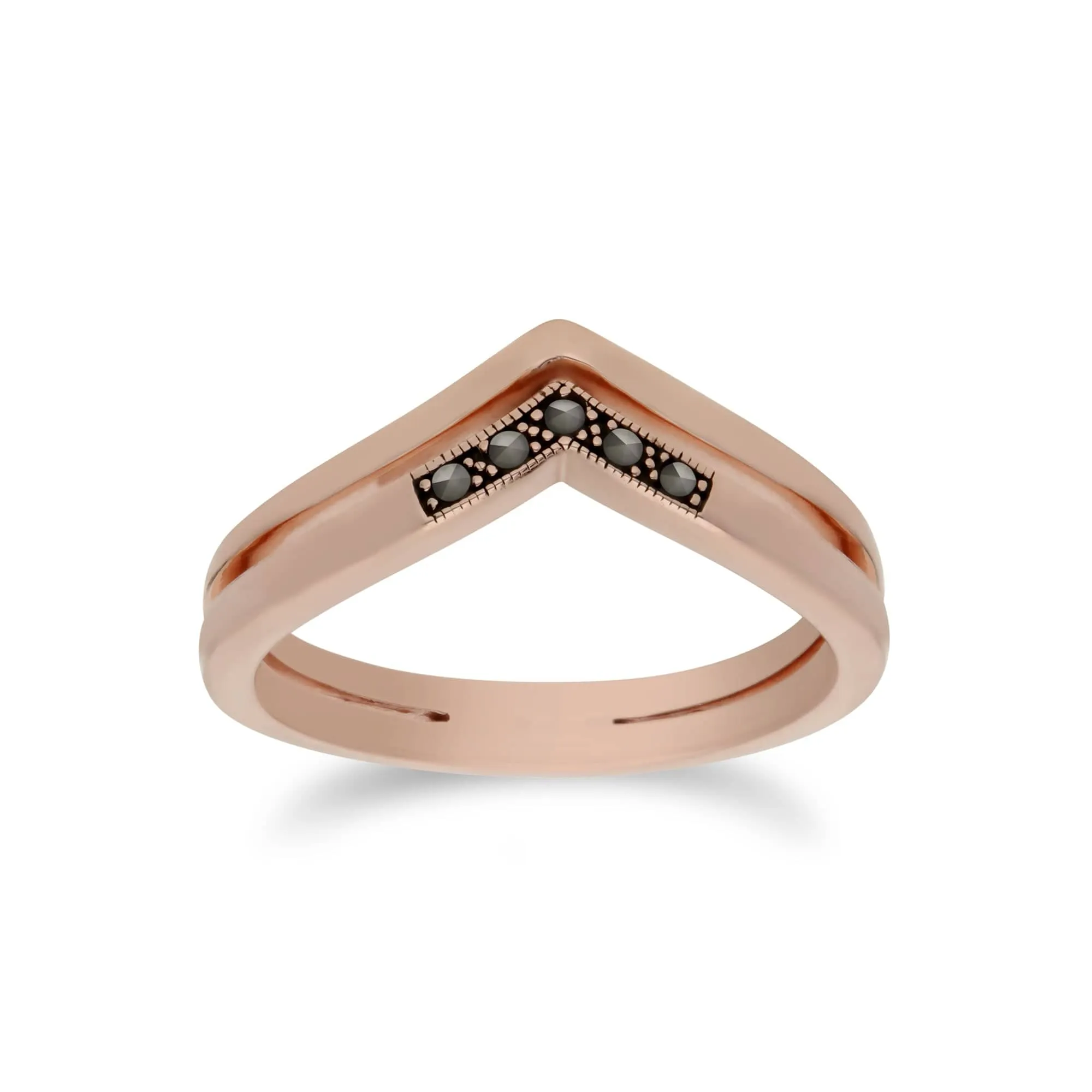 Rose Gold Plated Silver Marcasite Triangle Point Double Design Ring sold by Gemondo Jewellery