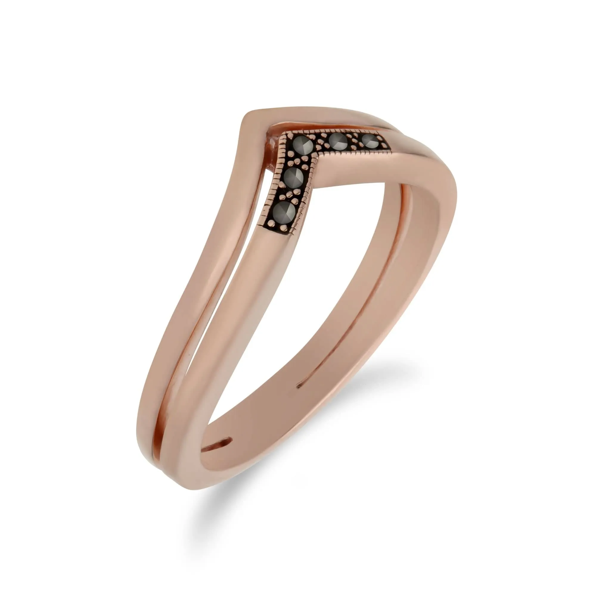 Rose Gold Plated Silver Marcasite Triangle Point Double Design Ring sold by Gemondo Jewellery product image thumbnail 2