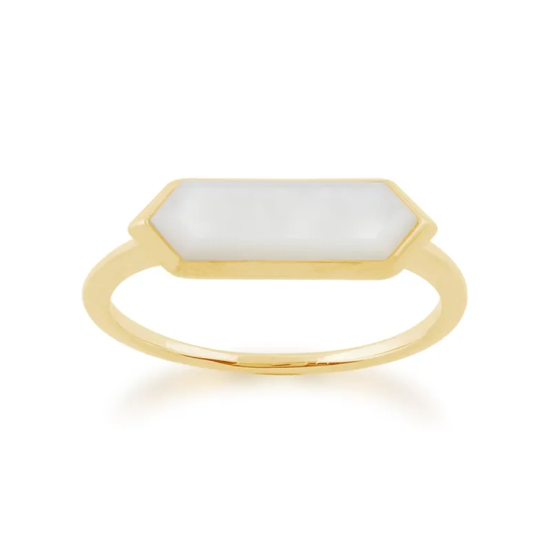Gold Plated Silver Mother of Pearl Hexagon Ring made by Gemondo Jewellery