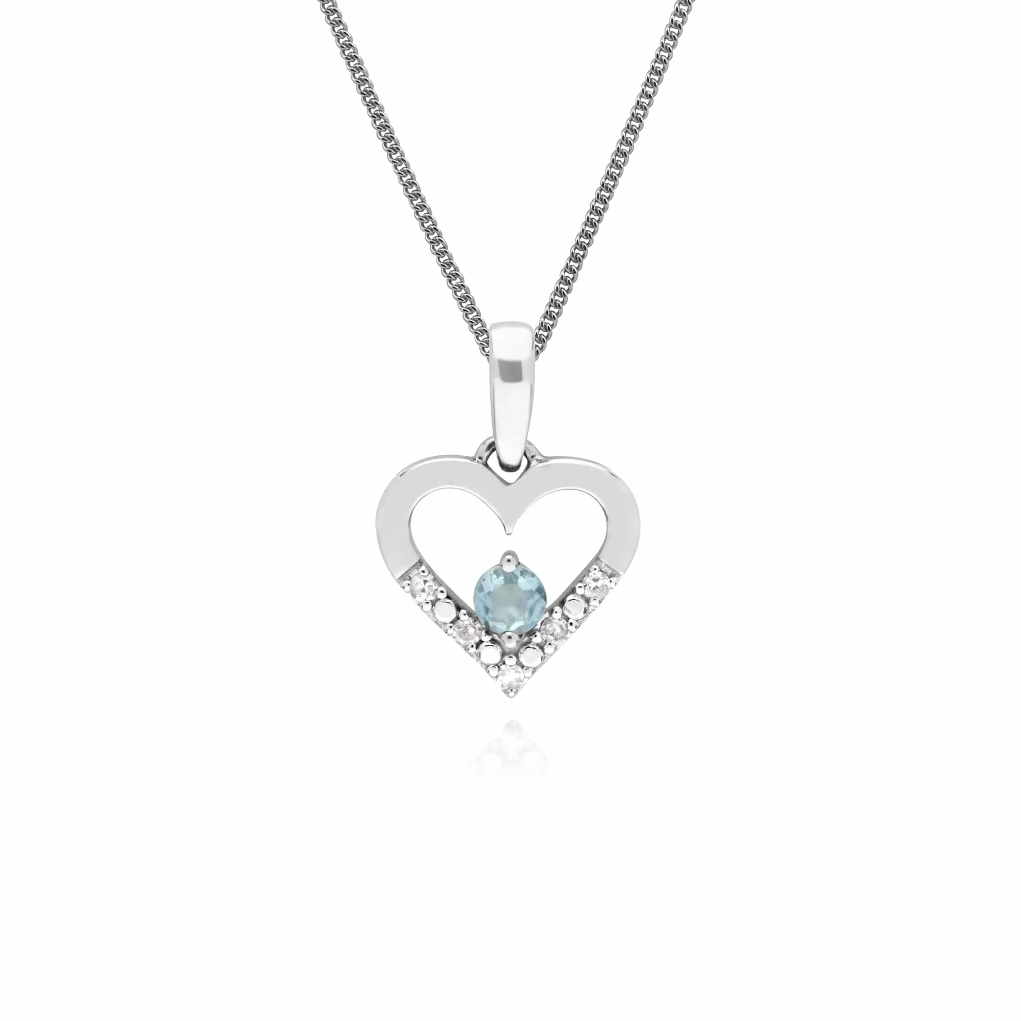 Classic Aquamarine & Diamond Love Heart Shaped Pendant in 9ct White Gold sold by Gemondo Jewellery