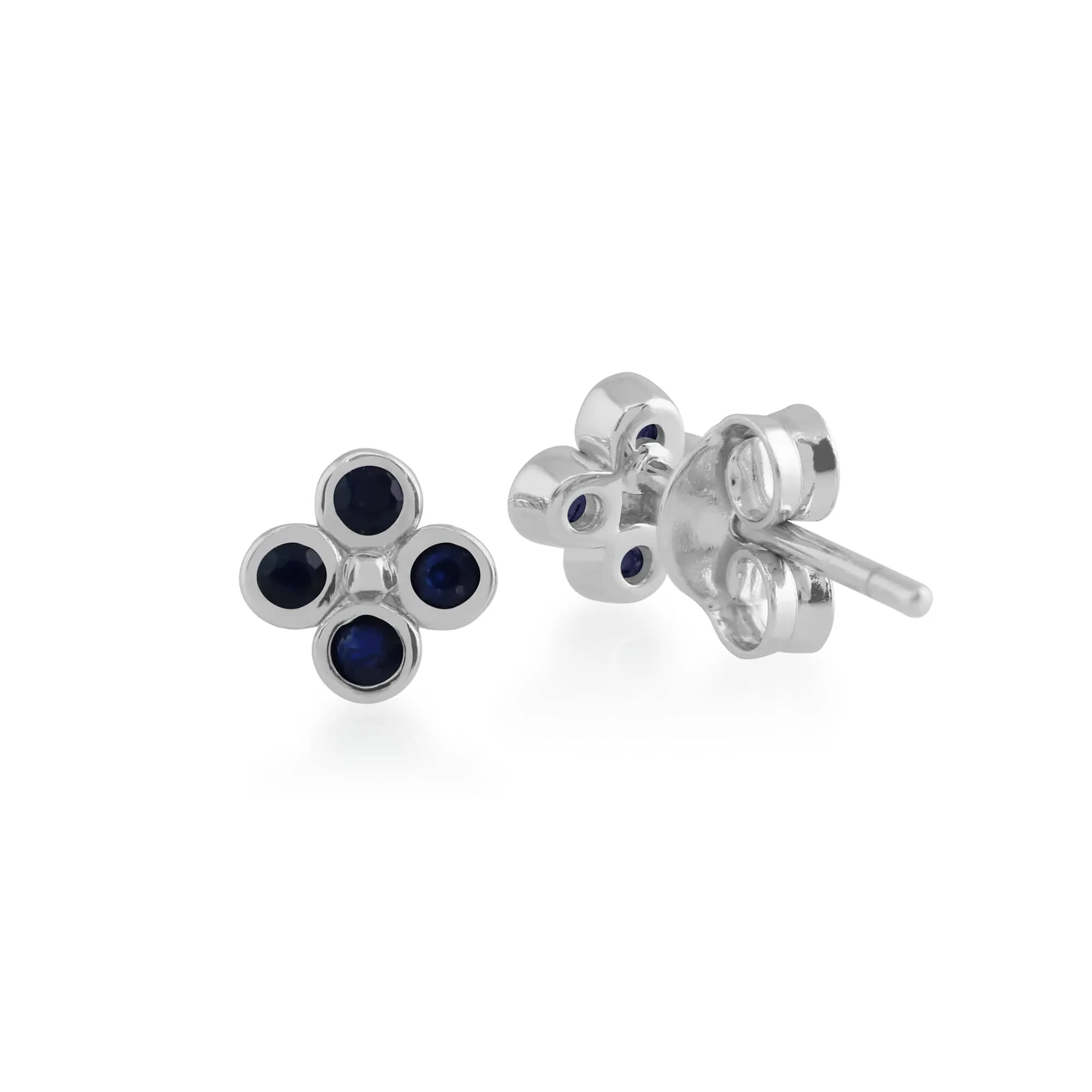 Floral Round Sapphire Bezel Set Clover Stud Earrings in 925 Sterling Silver sold by Gemondo Jewellery product image thumbnail 2