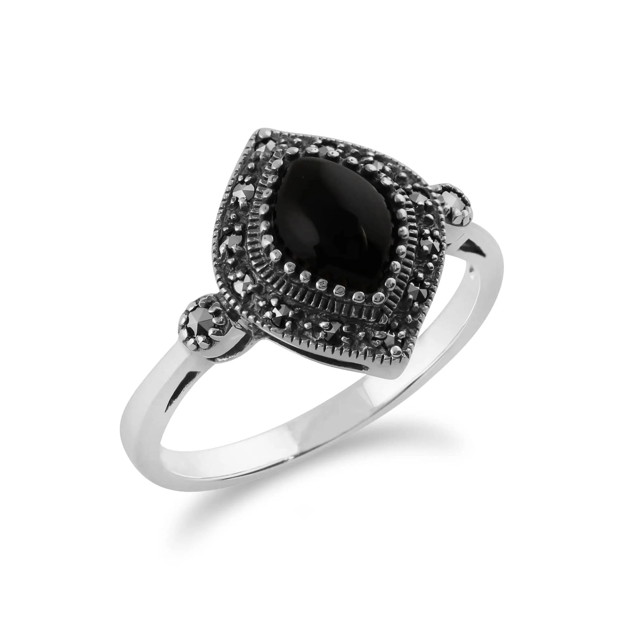 Gemondo 925 Sterling Silver 1.00ct Black Onyx & Marcasite Art Deco Ring sold by Gemondo Jewellery product image thumbnail 2