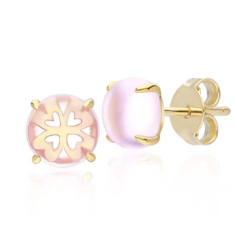 Gardenia Pink Amethyst Cabochon Stud Earrings in Gold Plated Sterling Silver sold by Gemondo Jewellery
