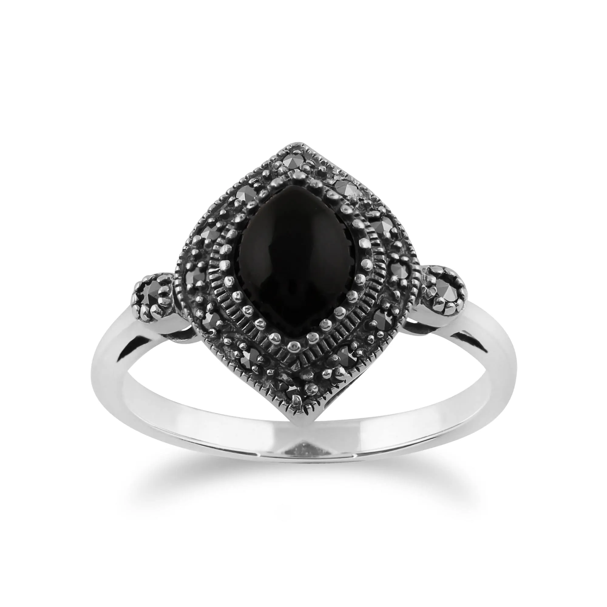 Gemondo 925 Sterling Silver 1.00ct Black Onyx & Marcasite Art Deco Ring sold by Gemondo Jewellery