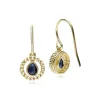 Sapphire & Marcasite Halo Drop Earrings in 18ct Gold Plated Silver sold by Gemondo Jewellery