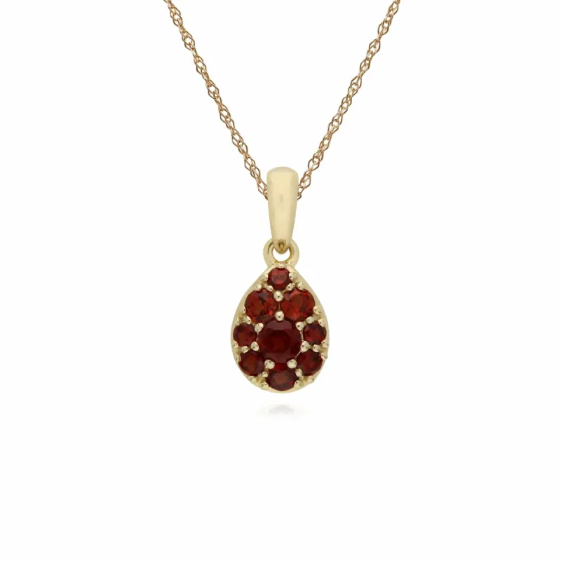 Gemondo 9ct Yellow Gold Garnet Pear Cluster Pendant on 45cm Chain sold by Gemondo Jewellery