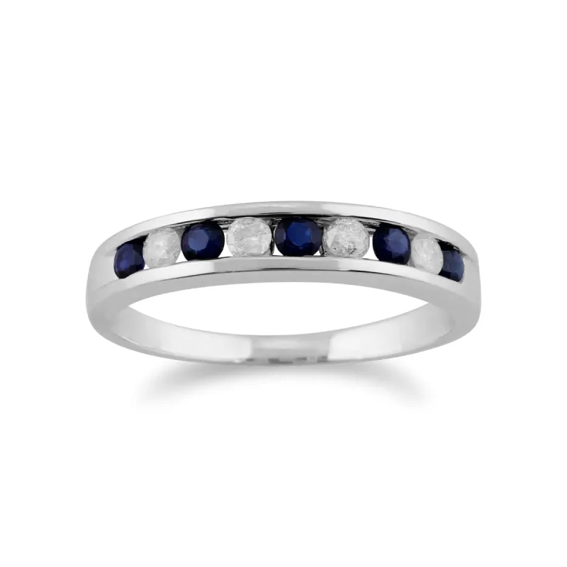 Classic Round Sapphire & Diamond 9ct White Gold Half Eternity Ring sold by Gemondo Jewellery