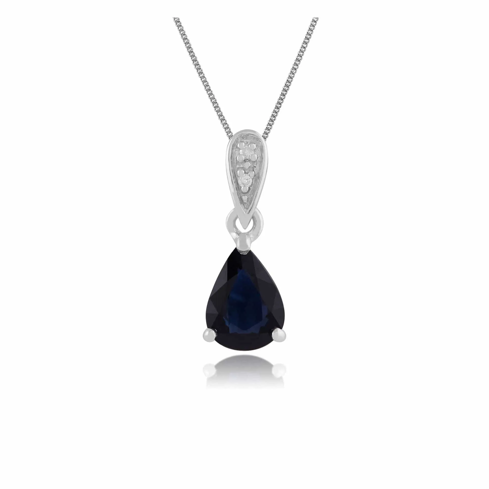 Classic Pear Sapphire & Diamond Pendant in 9ct White Gold sold by Gemondo Jewellery