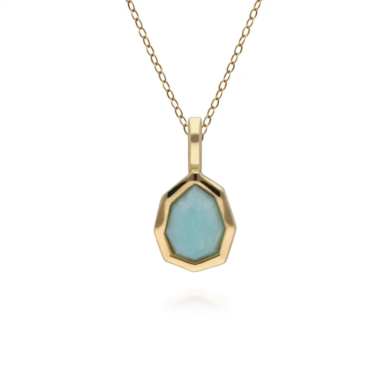 Irregular B Gem Blue Peru Amazonite Pendant Necklace In Yellow Gold Plated Silver sold by Gemondo Jewellery