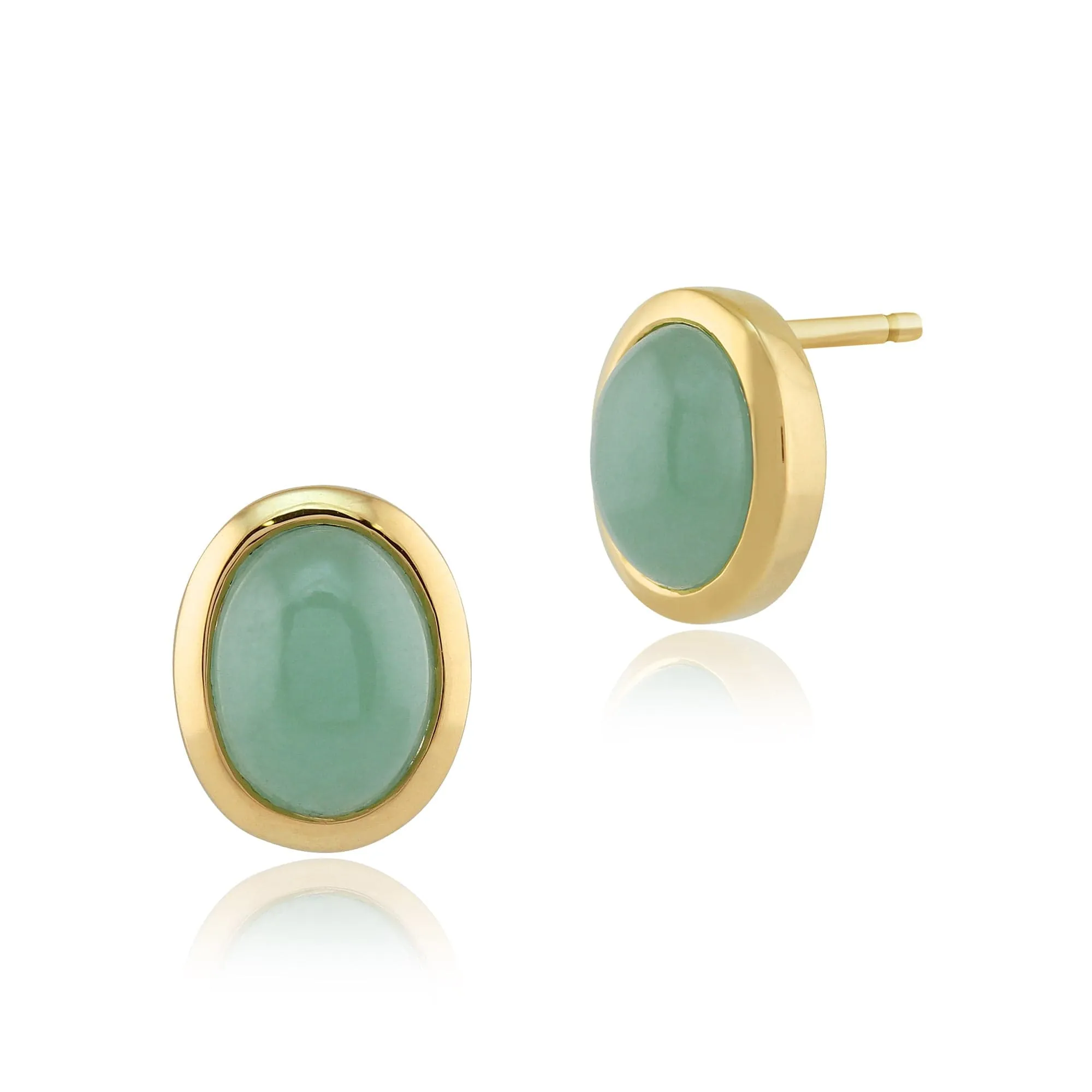 Classic Oval Jade Cabochon Stud Earrings in 9ct Yellow Gold 10x8mm sold by Gemondo Jewellery