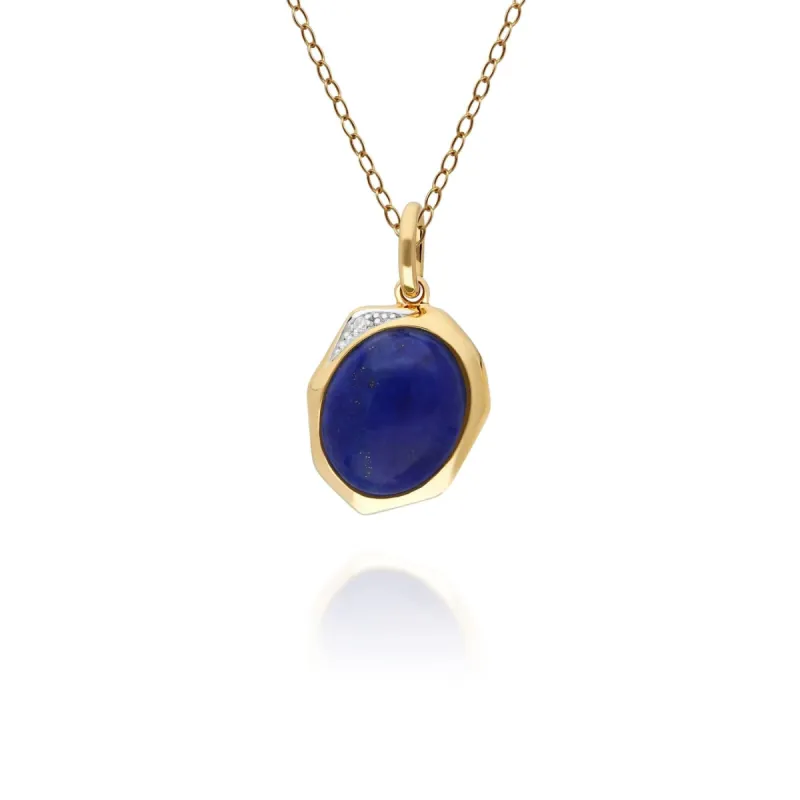 Irregular B Gem Lapis Lazuli & Diamond Pendant in Gold Plated Silver sold by Gemondo Jewellery