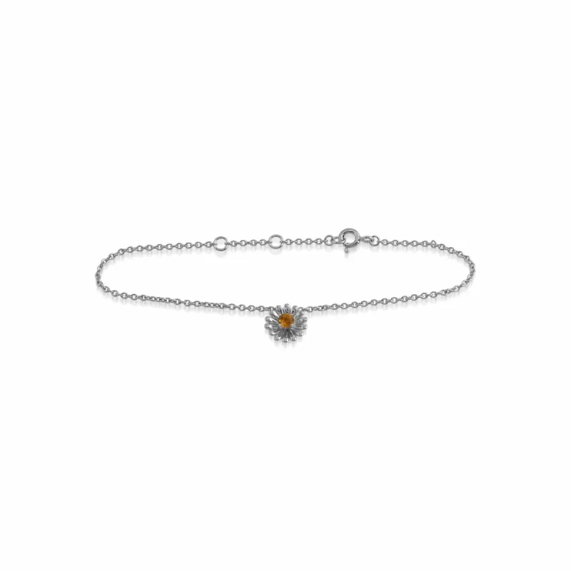 Floral Round Citrine Daisy Flower Single Stone Bracelet in 925 Sterling Silver sold by Gemondo Jewellery