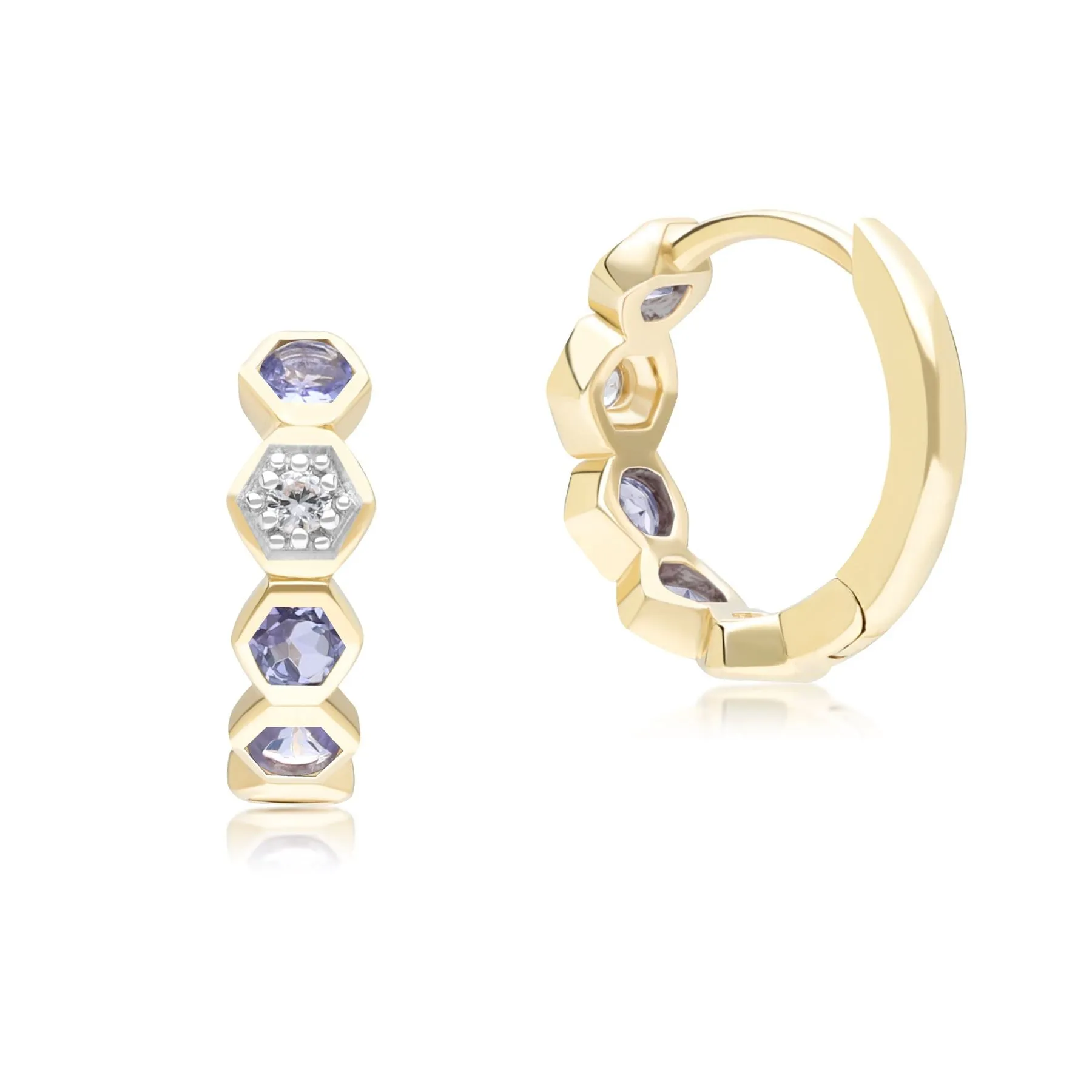 Geometric Round Tanzanite and Sapphire Hoop Earrings in 9ct Yellow Gold sold by Gemondo Jewellery product image thumbnail 3