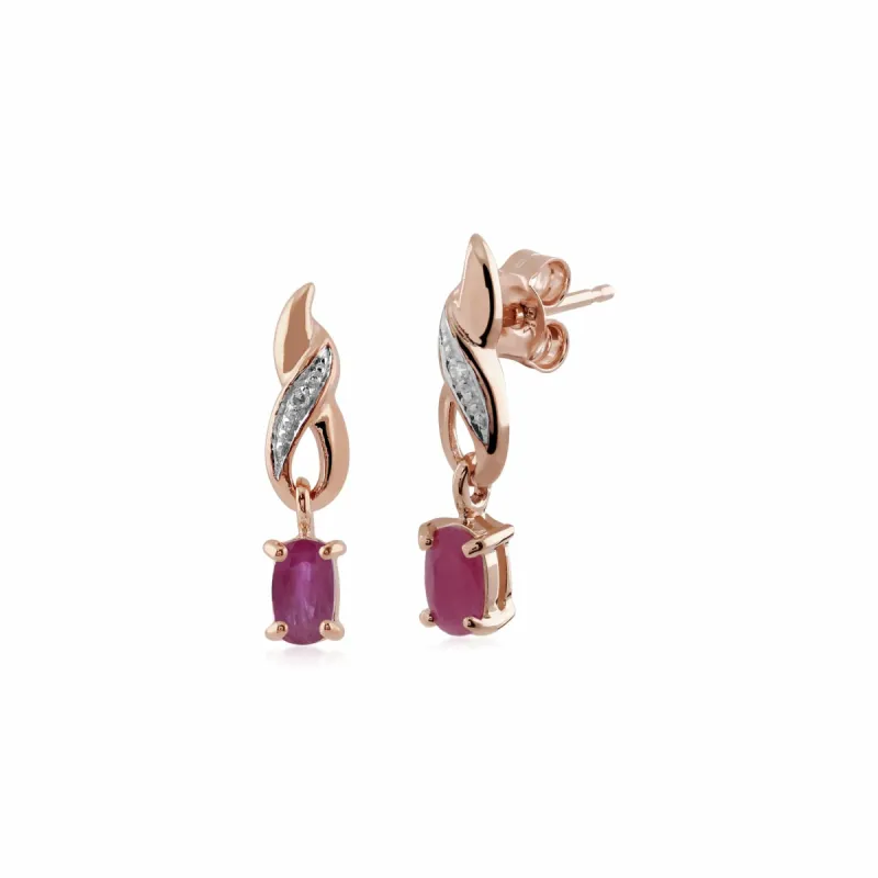 Gemondo 9ct Rose Gold Natural Ruby & Diamond Classic Drop Earrings made by Gemondo Jewellery