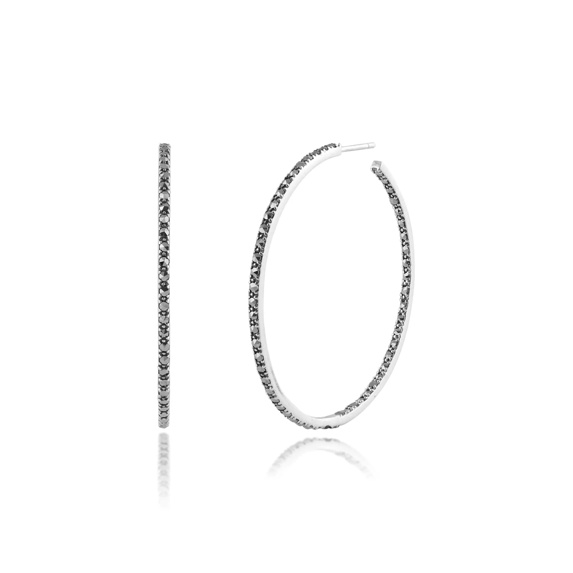 Classic Round Marcasite Large Hoop Earrings in 925 Sterling Silver sold by Gemondo Jewellery